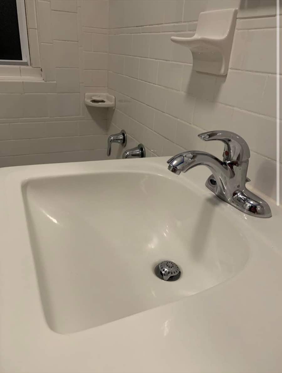 Polished white bathroom sink